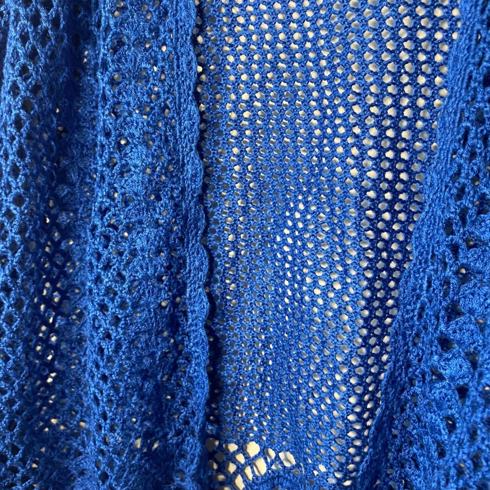 Bedford Fair Royal Blue Crochet Open Front Cardigan Scalloped Hem Size Large - Picture 4 of 6